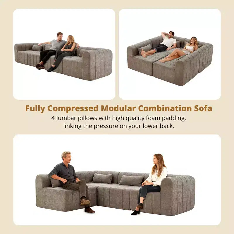 Christopher Knight Home Ahearn Canapé sectionnel modulable 4 pièces 145,5 po à compression complète