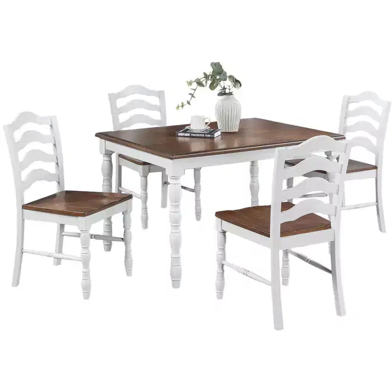 Ensemble de salle à manger style ranch antique Okak 5 pièces et chaises/banc à dossier pour cuisine, salle à manger, ensemble dinette vintage avec cadre en bois massif