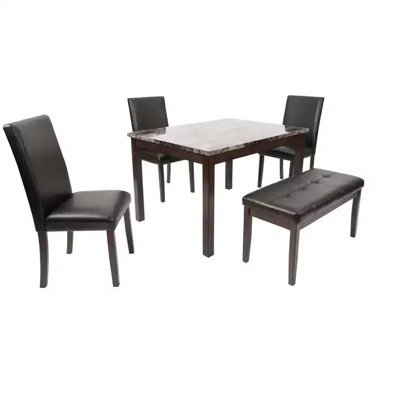 Ensemble de salle à manger style ranch antique Okak 5 pièces et chaises/banc à dossier pour cuisine, salle à manger, ensemble dinette vintage avec cadre en bois massif
