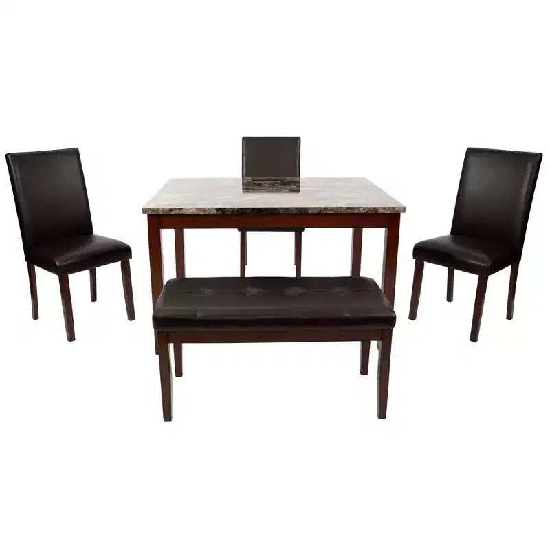 Ensemble de salle à manger style ranch antique Okak 5 pièces et chaises/banc à dossier pour cuisine, salle à manger, ensemble dinette vintage avec cadre en bois massif