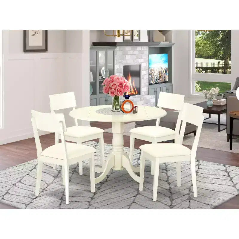 Ensemble de salle à manger médiéval - Table et chaises rondes 5 pièces - Blanc Lin - Ensemble de table de cuisine moderne