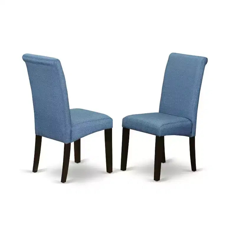 Ensemble table de salle à manger 5 pièces Coastal Kitchen – Chaises en tissu lin bleu et pieds cappuccino – Table de salle à manger