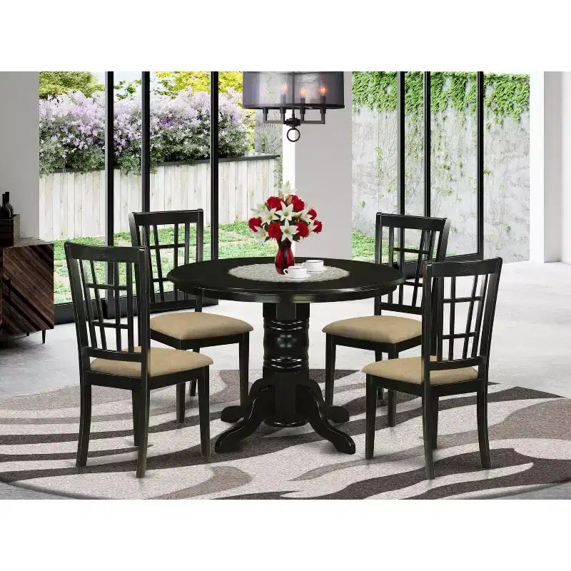 Ensemble table à manger ronde pour 4 – Table de cuisine avec chaises – Ensemble de salle à manger en bois massif