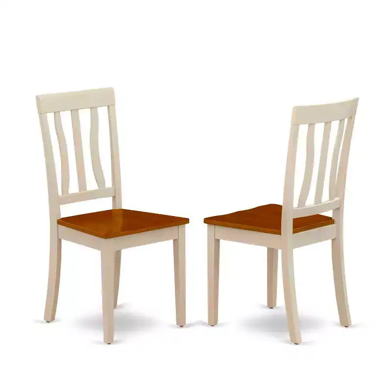 Table à manger 5 pièces ronde en bois massif avec plateau fini en babeurre et cerisier, avec 4 chaises