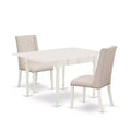 HomeStock 3-Piece Linen White Finish Rectangular Solid Wood Top with Dropleaf Dining Table Set