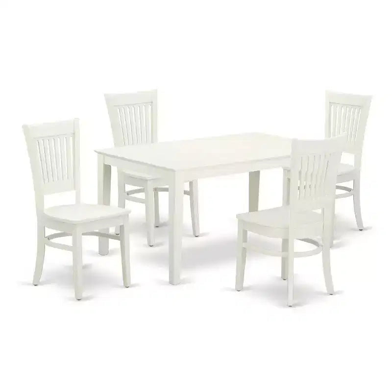 5 Piece Dinette Set - Wood Dining Table & Chairs - Linen White Cottage Style