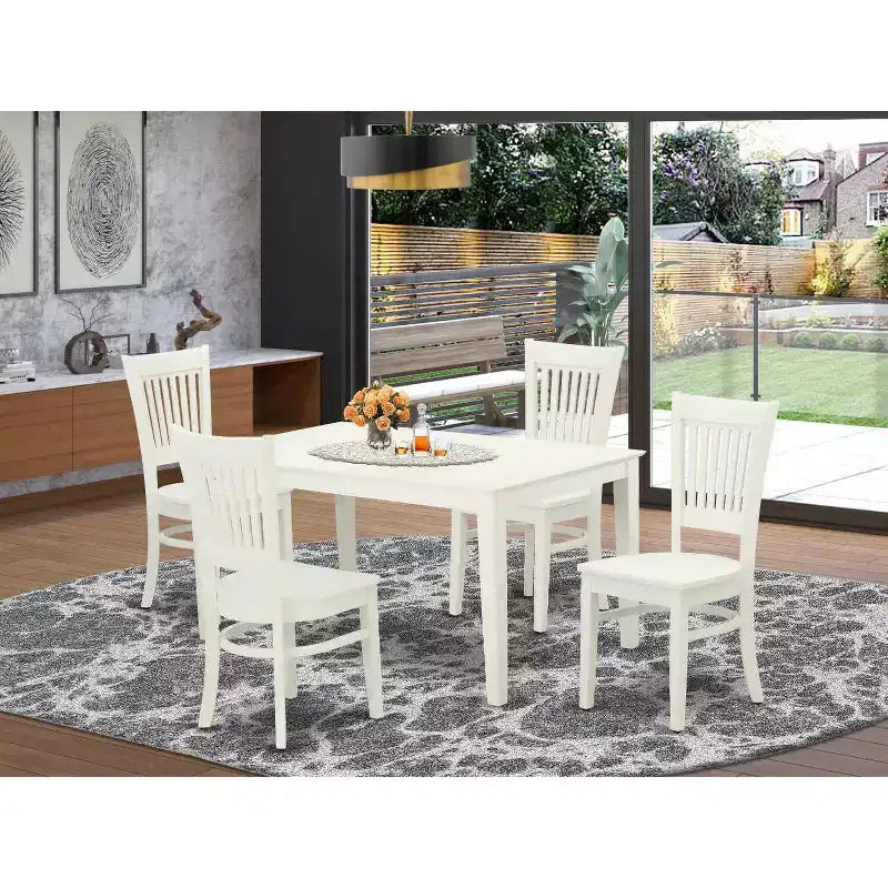 Ensemble salle à manger 5 pièces – Table et chaises en bois – Style cottage blanc lin