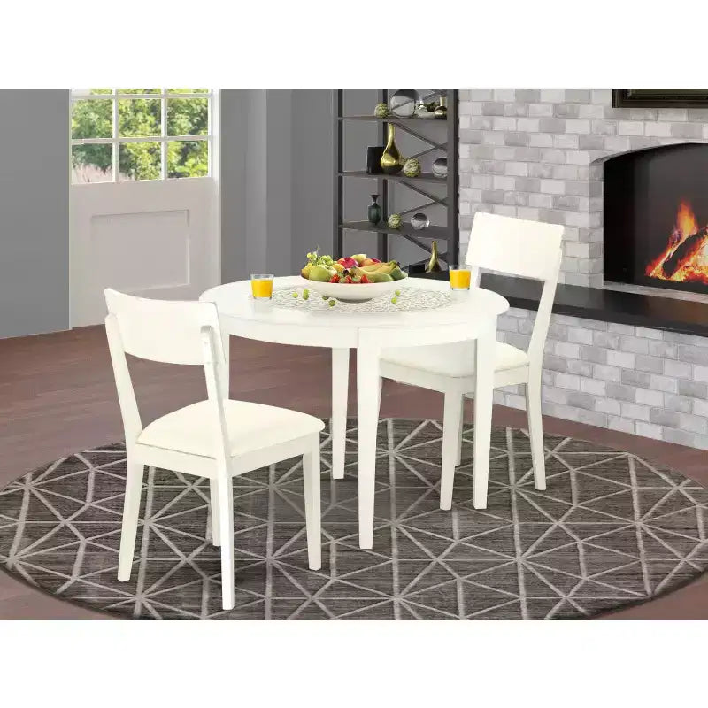 Ensemble table de cuisine 3 pièces Table ronde et chaises Blanc lin Similicuir