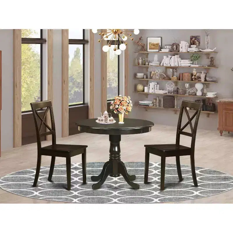 Ensemble table à manger ronde avec chaises - Table de cuisine de 91 cm et 2 chaises de salle à manger