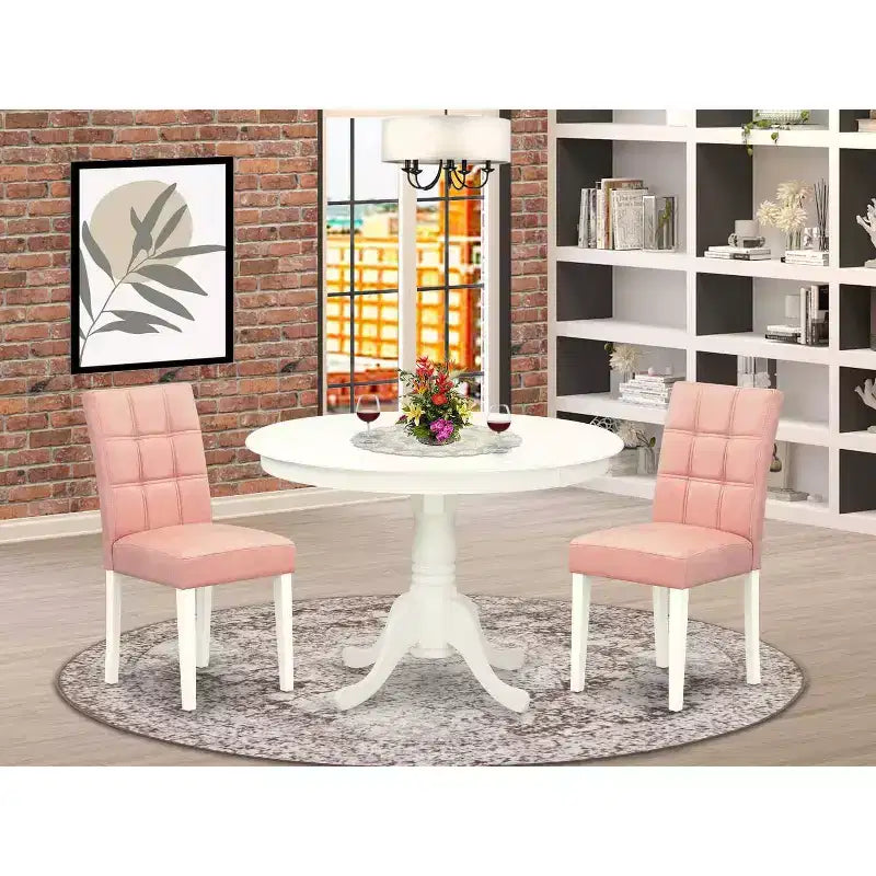 Ensemble de salle à manger 3 pièces Coastal Chic – Table ronde et 2 chaises – Table de cuisine blanc lin