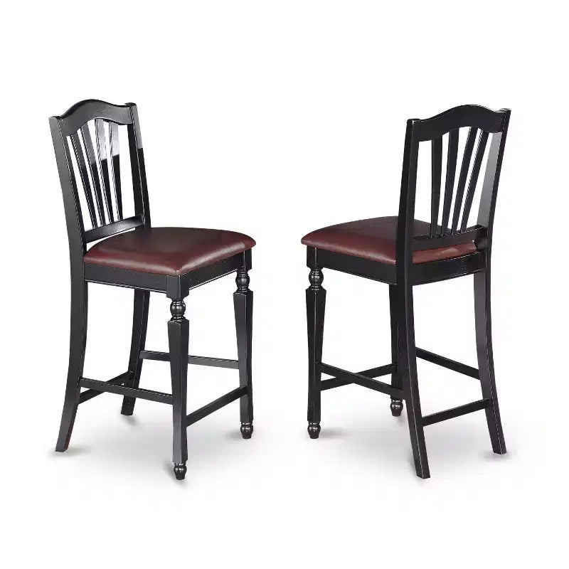 Ensemble de salle à manger 3 pièces HomeStock avec table haute à plateau en bois massif, finition noire