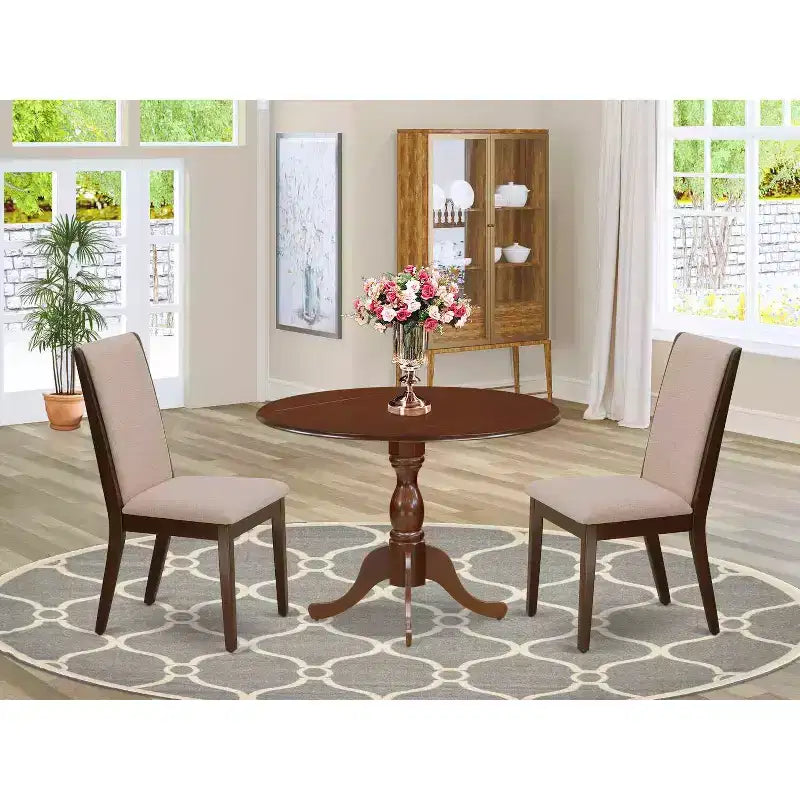 Ensemble de salle à manger 3 pièces avec plateau en bois massif finition acajou et chaises hautes - 4 places