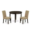 Round Dining Table Set 3pc - 42 Table & 2 Parsons Chairs - Linen Fabric - Cappuccino Finish