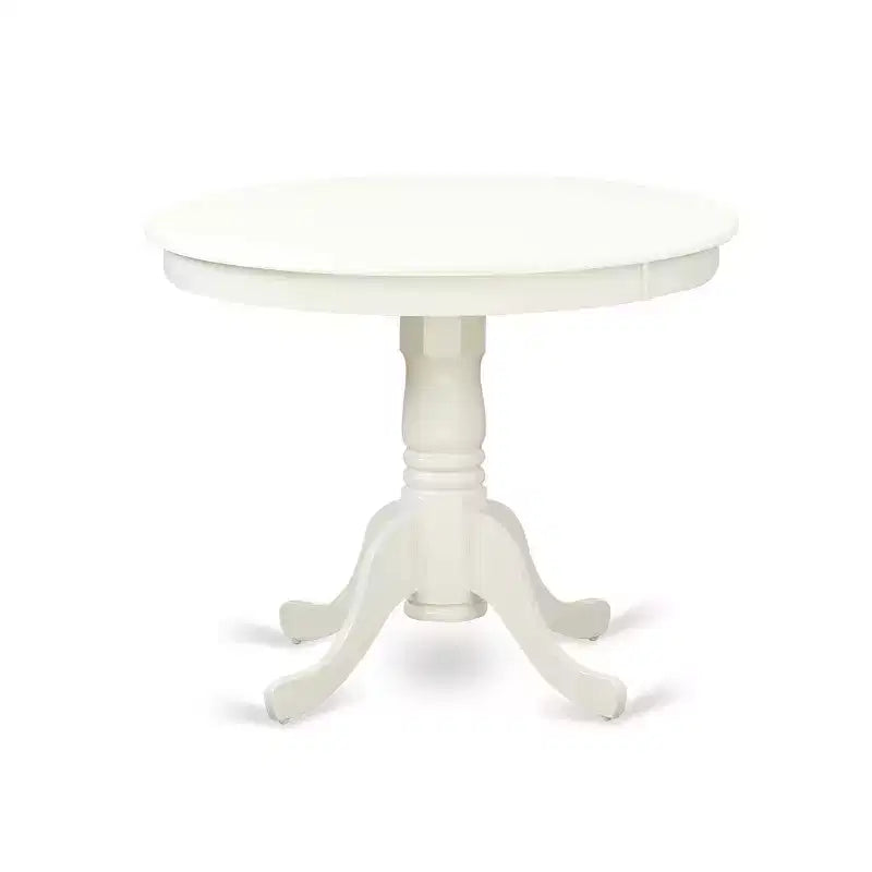 Ensemble de salle à manger rond 36 pouces - Table 3 pièces et 2 chaises Parsons - Pieds blancs lin - Tissu gris