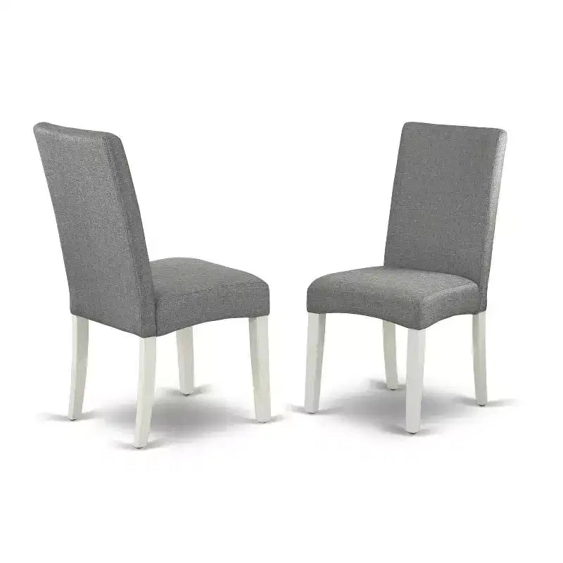 Ensemble de salle à manger rond 36 pouces - Table 3 pièces et 2 chaises Parsons - Pieds blancs lin - Tissu gris