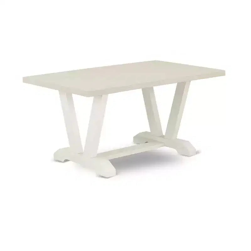 HomeStock Table de salle à manger rectangulaire 5 pièces, plateau en bois massif finition lin brossé blanc avec 4 chaises Parson