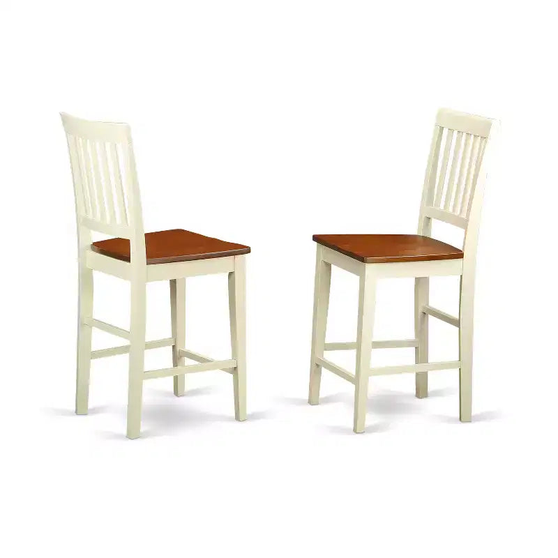 Ensemble Table Haute et Chaises de Bar - 3 Pièces - Pour Petits Espaces - Blanc Lin