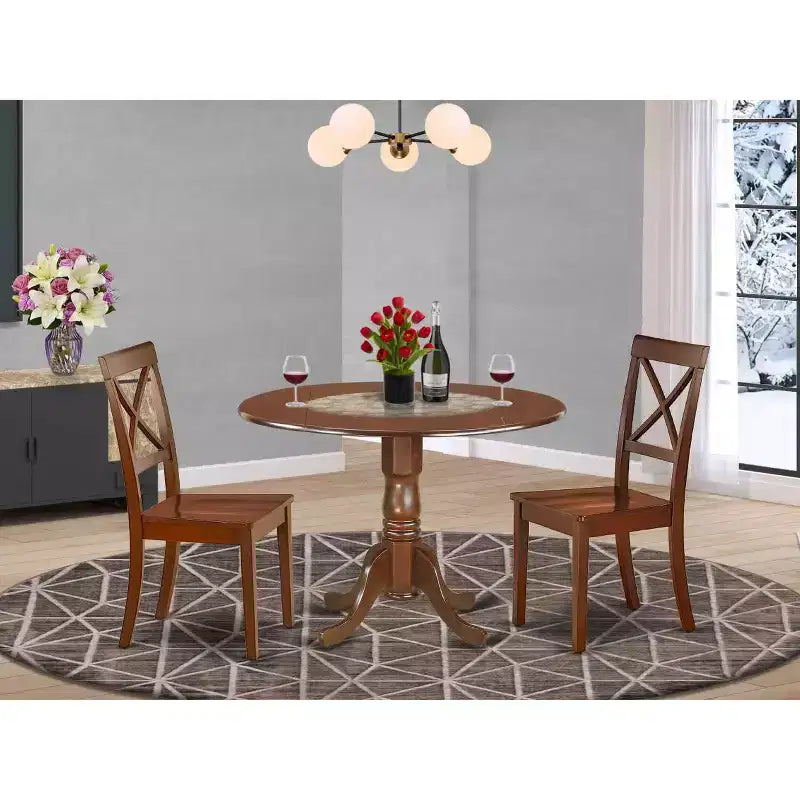 Ensemble table de salle à manger ronde 3 pièces, table de 107 cm avec rallonges et 2 chaises de cuisine