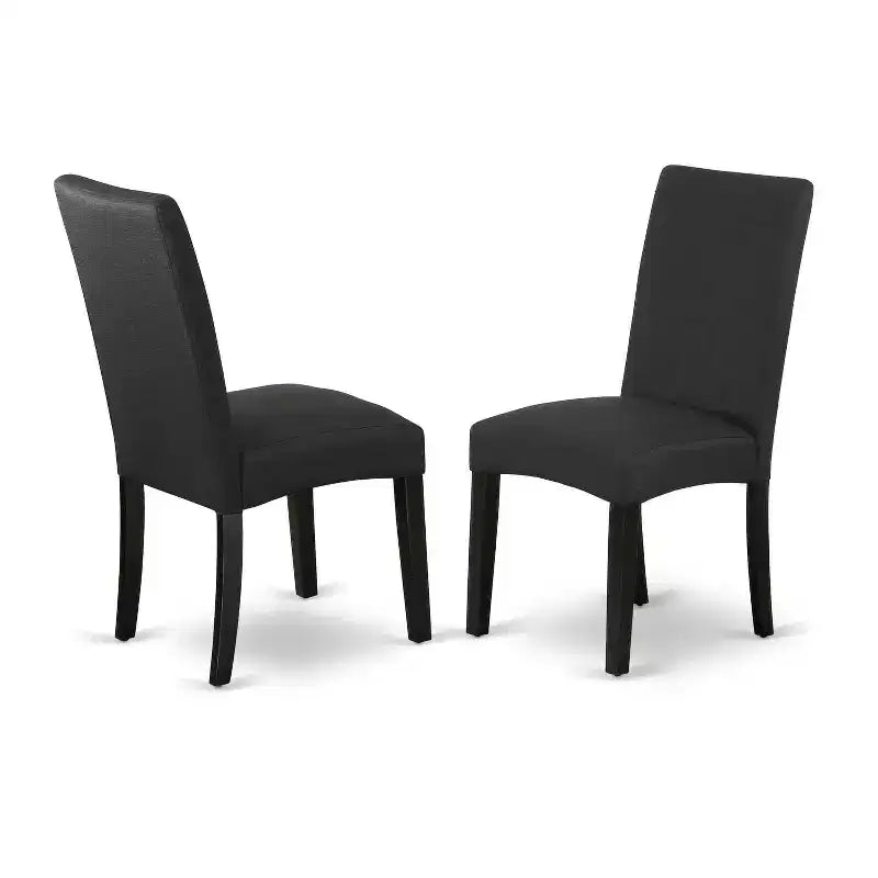 Salle à manger médiévale ronde - Table de 42 pouces et 2 chaises Parsons - Finition noire - Tissu en lin