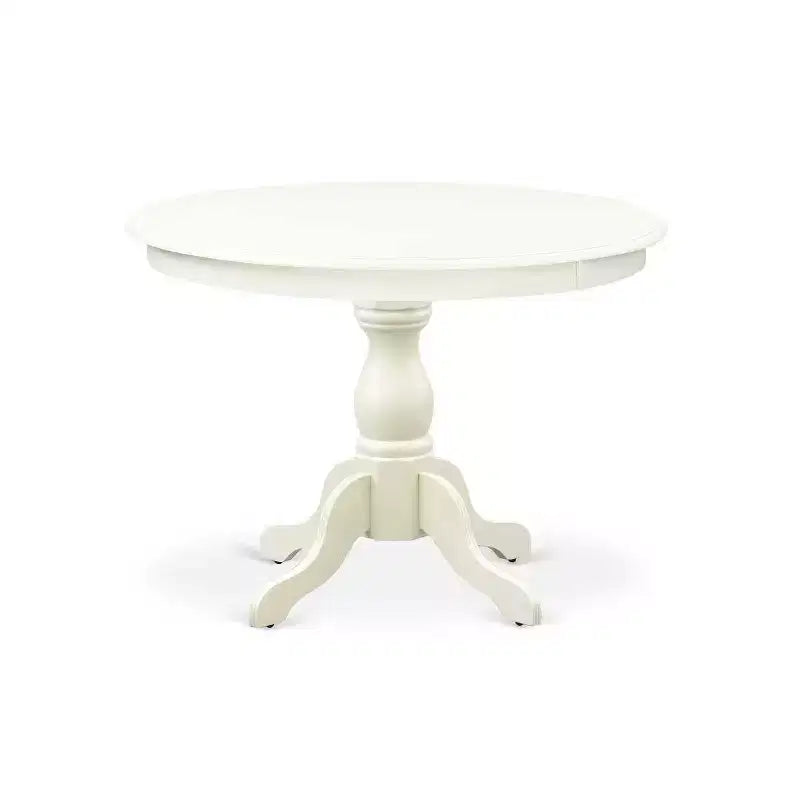 Table de salle à manger 5 pièces en bois massif finition lin blanc avec 4 chaises