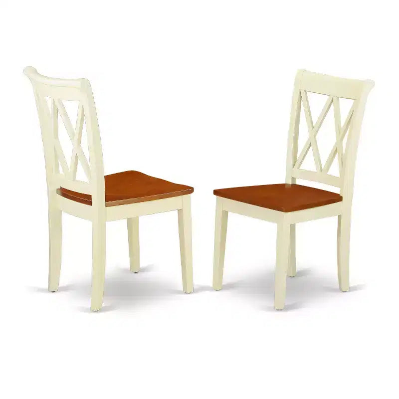 HomeStock – Table de salle à manger rectangulaire 6 places en bois massif (finition crème et cerisier) avec 1 banc et 4 chaises à dossier croisé