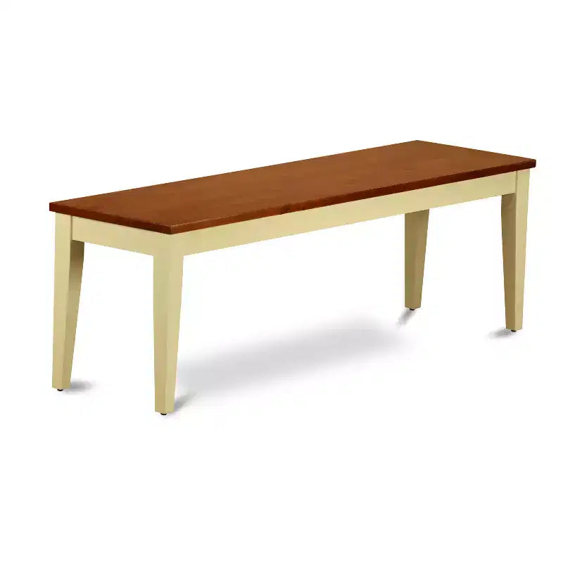 HomeStock – Table de salle à manger rectangulaire 6 places en bois massif (finition crème et cerisier) avec 1 banc et 4 chaises à dossier croisé