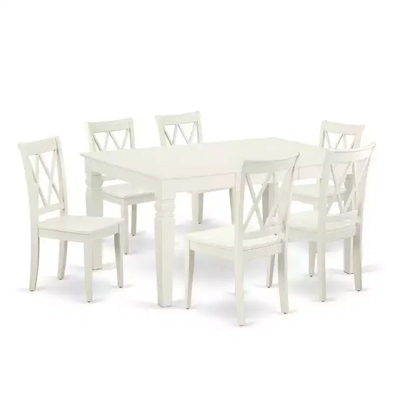 Rectangular Dining Table Set 7Pc - 42x60 Inch Table with 6 Double X Back Chairs - Kitchen Dining Room Set