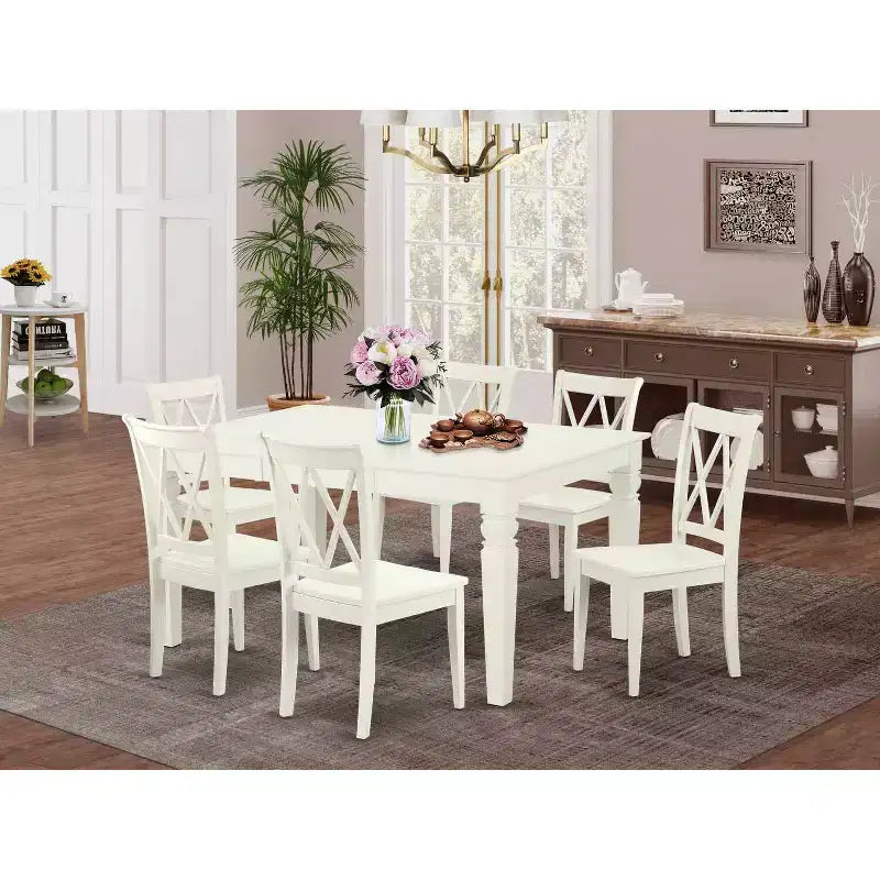 Ensemble de salle à manger rectangulaire 7 pièces – Table de 42x60 pouces avec 6 chaises à dossier double X – Ensemble de cuisine et salle à manger