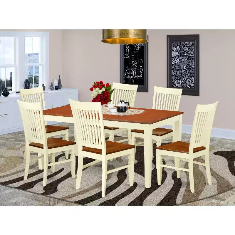 Ensemble de salle à manger 7 pièces - Table de cuisine avec 6 chaises - Ensemble de salle à manger en bois massif - Table extensible - Design classique