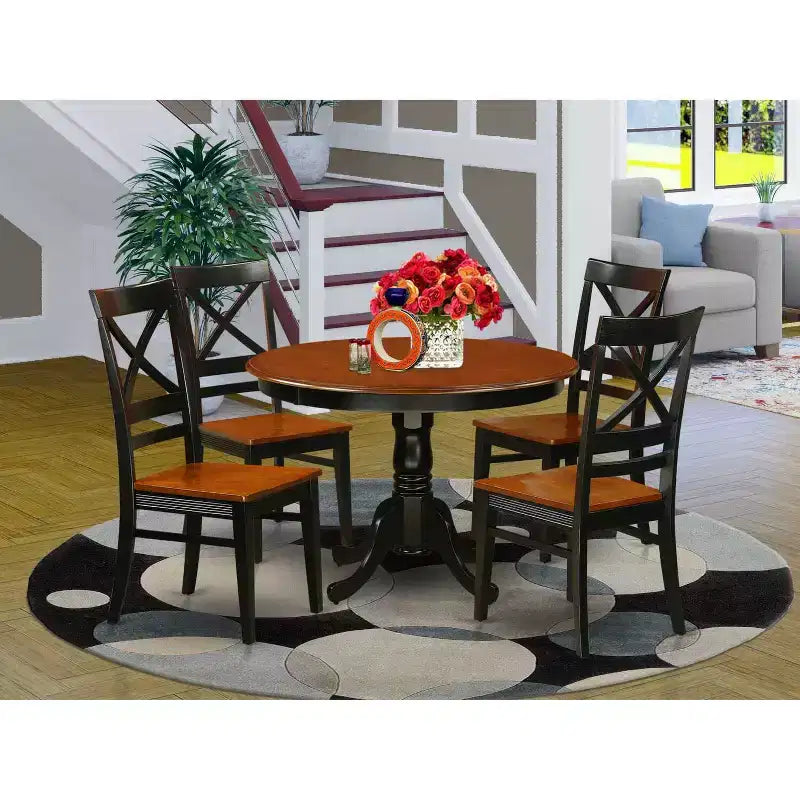 Ensemble de salle à manger 5 pièces - Table de cuisine ronde et 4 chaises - Finition cerisier noir - Table de 42 pouces