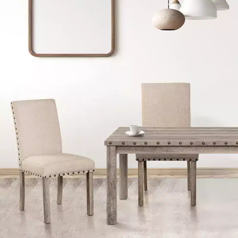 Ensemble de salle à manger en bois - Table rectangulaire de style ferme moderne et chaises rembourrées pour cuisine et salle à manger (beige) - Morden Fort