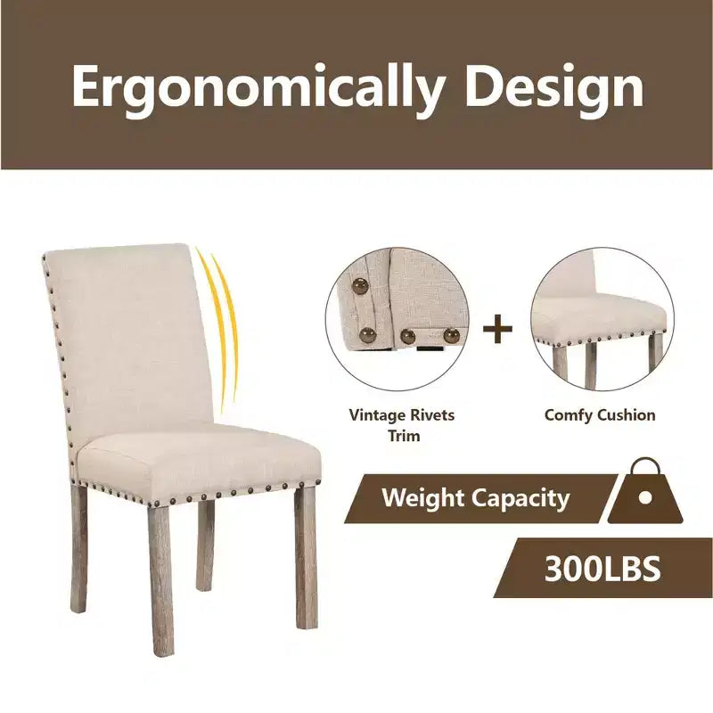 Ensemble de salle à manger en bois - Table rectangulaire de style ferme moderne et chaises rembourrées pour cuisine et salle à manger (beige) - Morden Fort