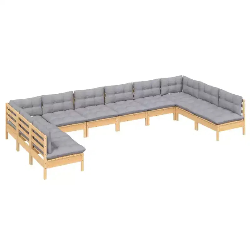 vidaXL Salon de jardin gris Bois de pin massif, tissu Modulable moyen