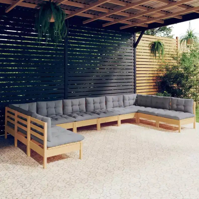 vidaXL Salon de jardin gris Bois de pin massif, tissu Modulable moyen