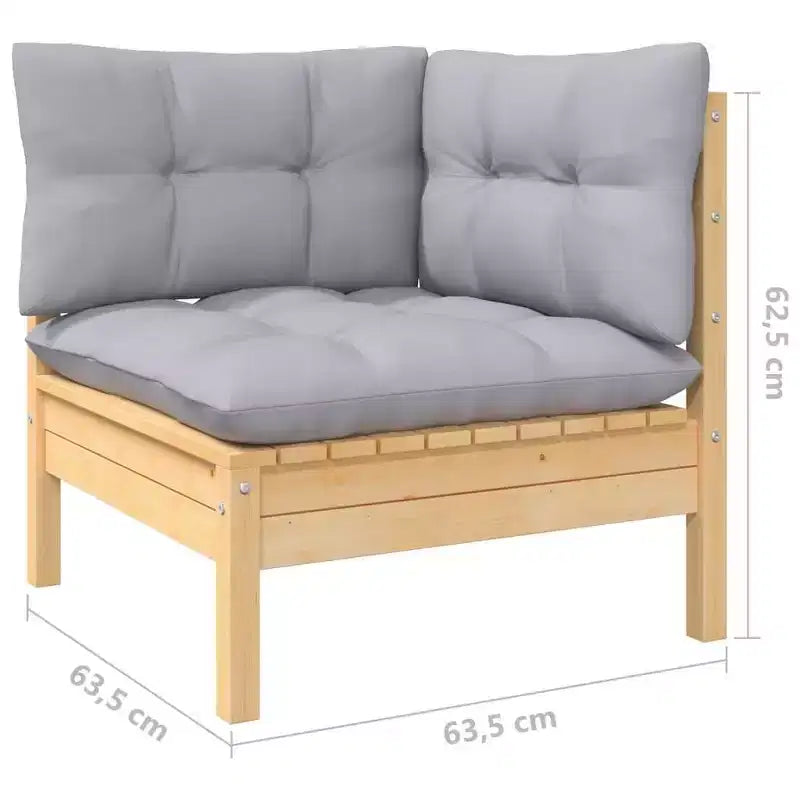 vidaXL Salon de jardin gris Bois de pin massif, tissu Modulable moyen