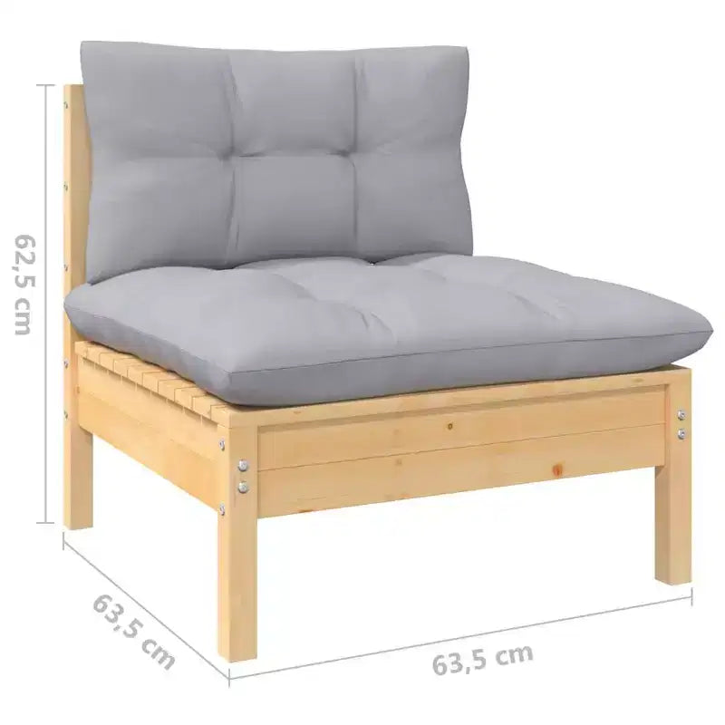 vidaXL Salon de jardin gris Bois de pin massif, tissu Modulable moyen