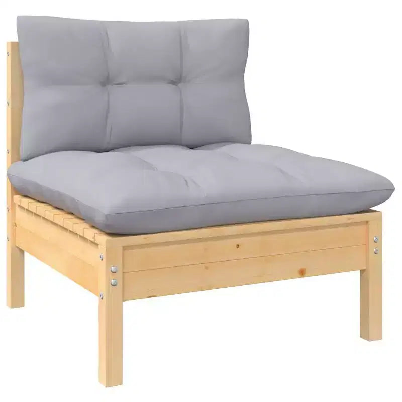 vidaXL Salon de jardin gris Bois de pin massif, tissu Modulable moyen