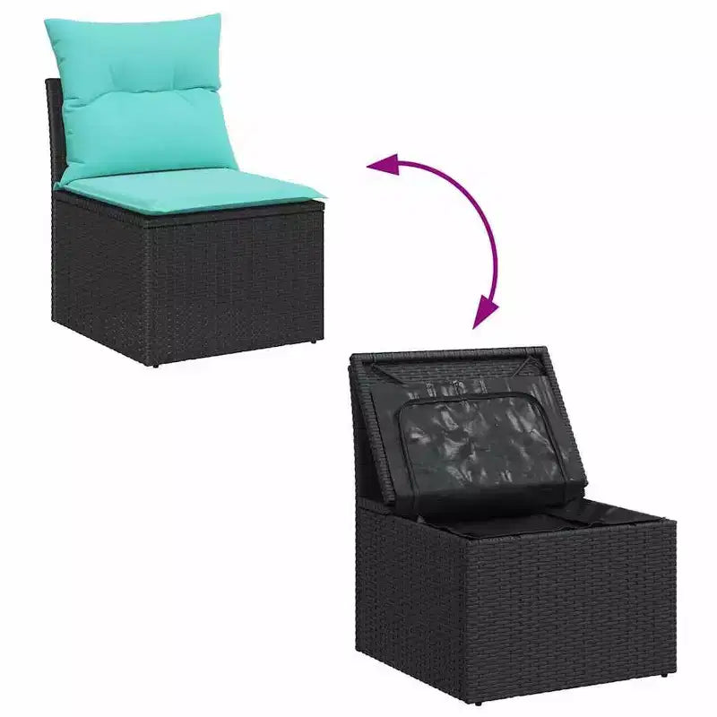 vidaXL Salon de jardin 3 pcs - Noir et turquoise