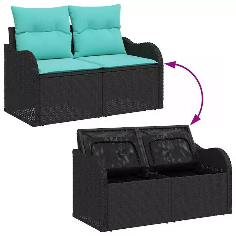 vidaXL Salon de jardin avec coussins 8 pcs Résine tressée noir - Noir sans table Bleu