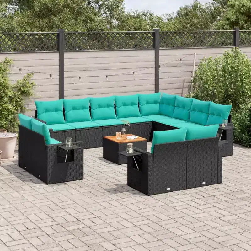 vidaXL Ensemble de canapés de jardin 13 pcs avec coussins résine tressée noir