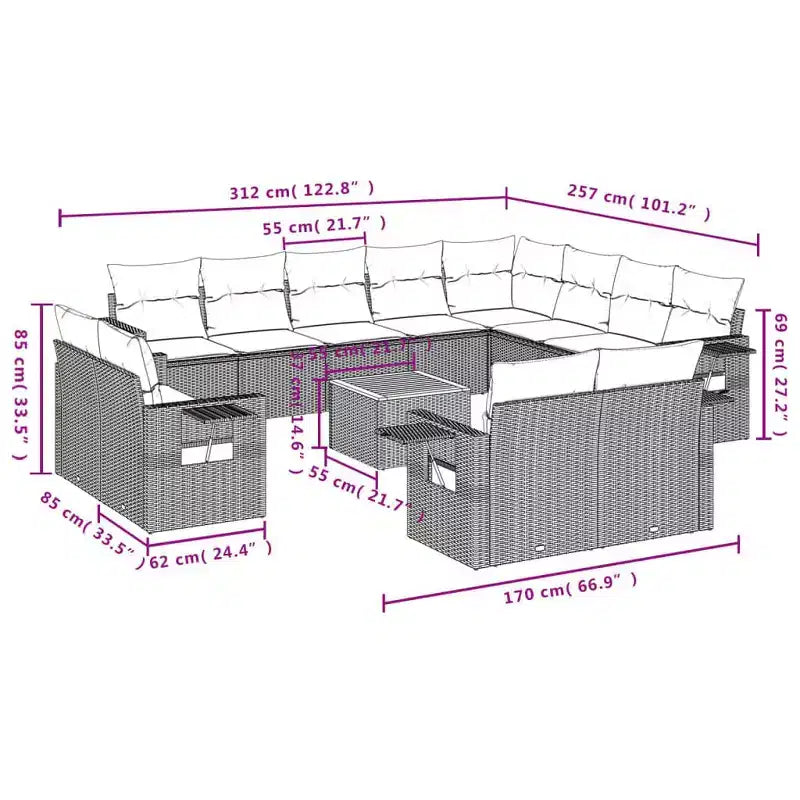 vidaXL Ensemble de canapés de jardin 13 pcs avec coussins résine tressée noir