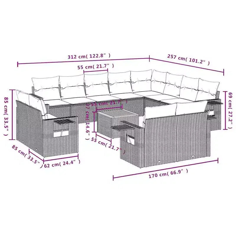 vidaXL Ensemble de canapés de jardin 13 pcs avec coussins résine tressée noir