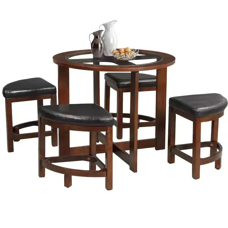 Ensemble de salle à manger moderne GDFStudio Alden de 5 pièces avec plateau rond en verre et 4 tabourets triangulaires