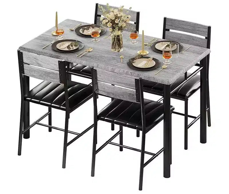 Ensemble de salle à manger 5 pièces, table de cuisine rectangulaire industrielle en bois avec 4 chaises rembourrées à dossier haut, pour cuisine, appartement