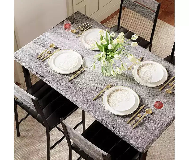 Ensemble de salle à manger 5 pièces, table de cuisine rectangulaire industrielle en bois avec 4 chaises rembourrées à dossier haut, pour cuisine, appartement