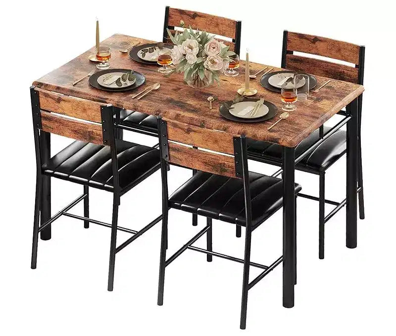 Ensemble de salle à manger 5 pièces, table de cuisine rectangulaire industrielle en bois avec 4 chaises rembourrées à dossier haut, pour cuisine, appartement