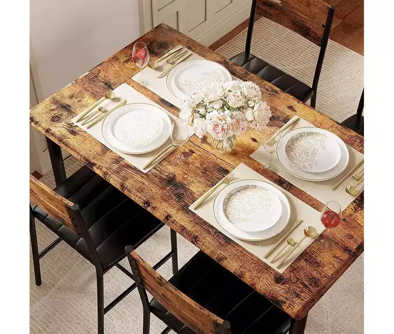 Ensemble de salle à manger 5 pièces, table de cuisine rectangulaire industrielle en bois avec 4 chaises rembourrées à dossier haut, pour cuisine, appartement