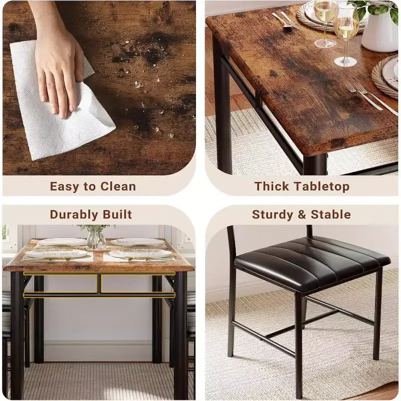 Ensemble de salle à manger 5 pièces, table de cuisine rectangulaire industrielle en bois avec 4 chaises rembourrées à dossier haut, pour cuisine, appartement