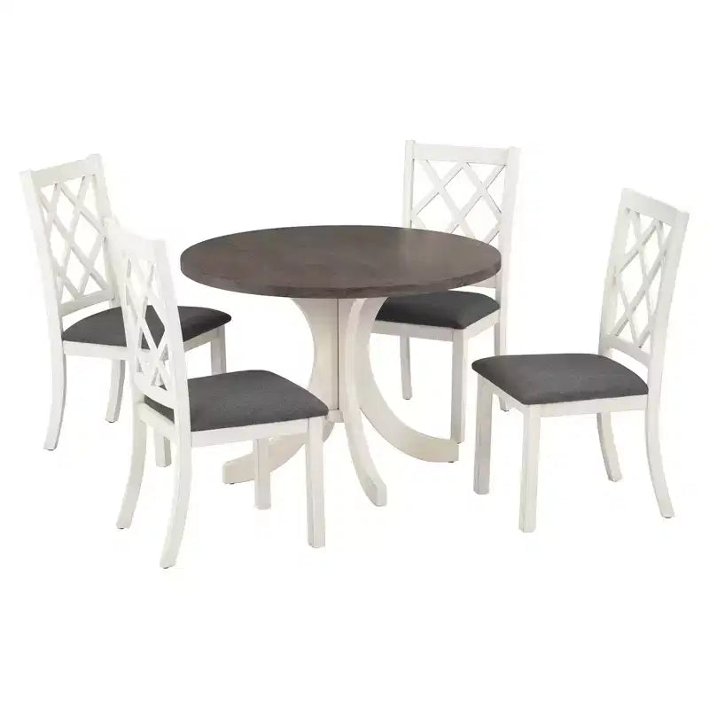 Ensemble de salle à manger 5 pièces de style ferme pour 4 personnes, table de cuisine ronde en bois avec 4 chaises rembourrées