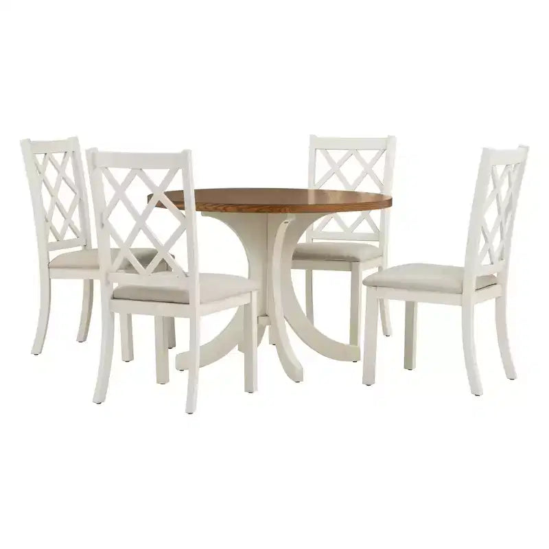 Ensemble de salle à manger 5 pièces de style ferme pour 4 personnes, table de cuisine ronde en bois avec 4 chaises rembourrées